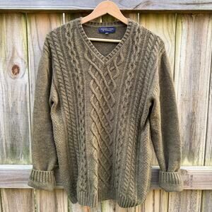 Olive Cable Knit Fisherman Sweater Olive Green Vintage